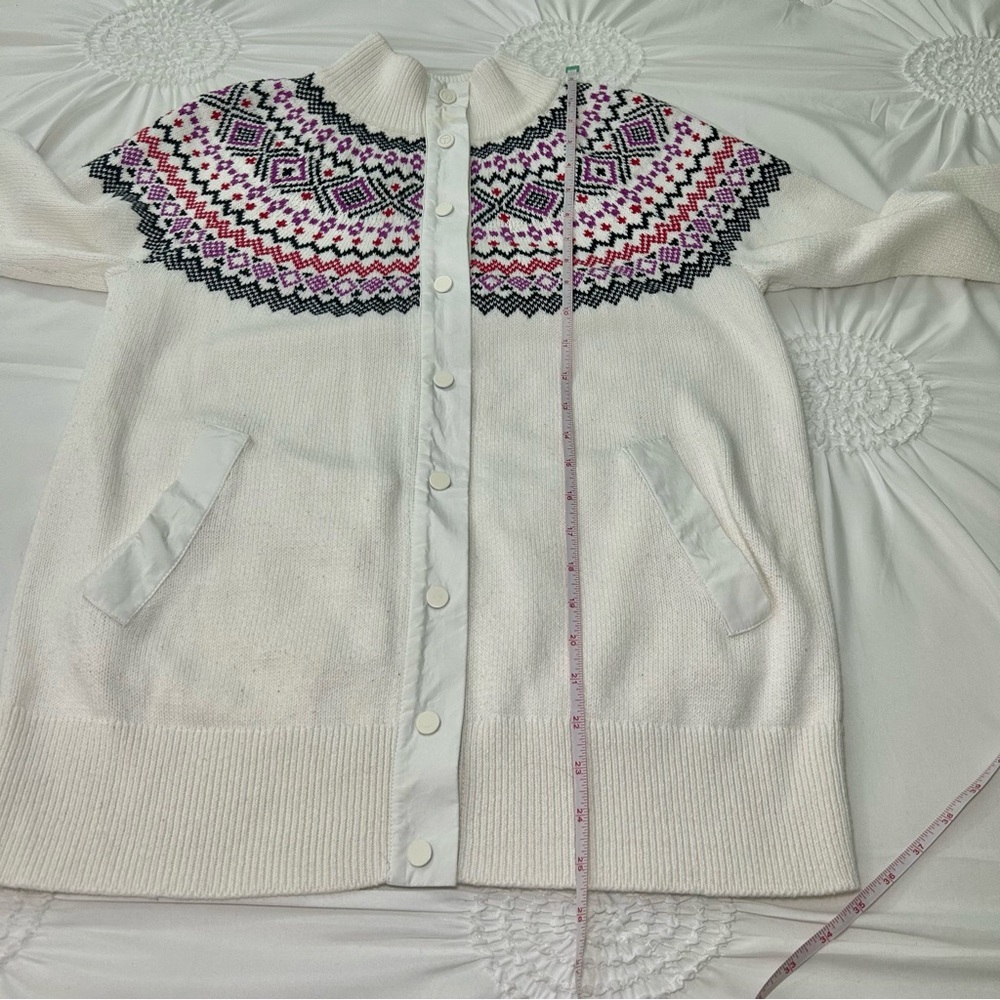Talbots Thermolite Sweater Jacket Modern Fair Isle Snap Front Cardigan Sz Small - Picture 10 of 16